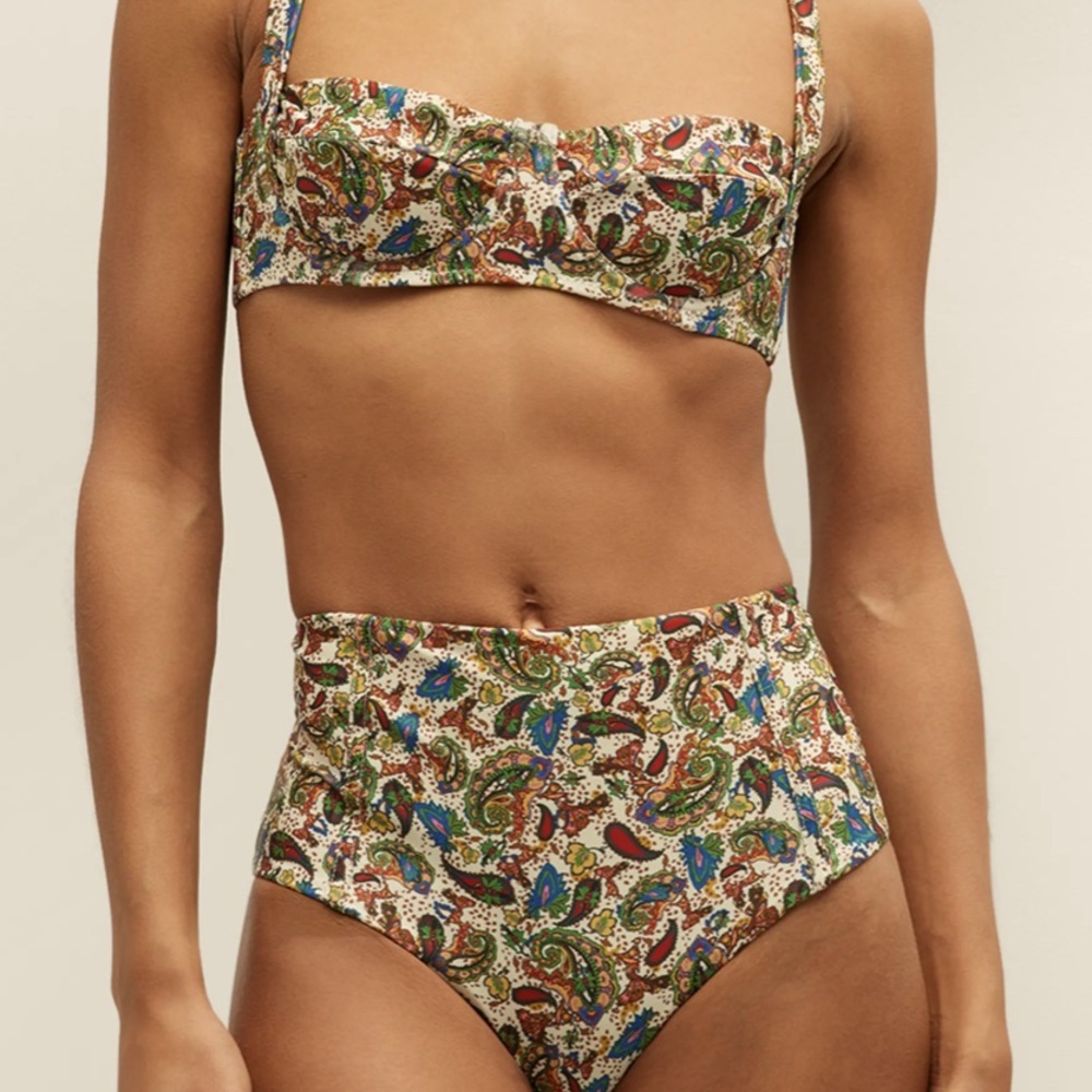 Carolina K x Free People Carmel Lg 12/14 Paisley Cream Green High-Waist Bottoms